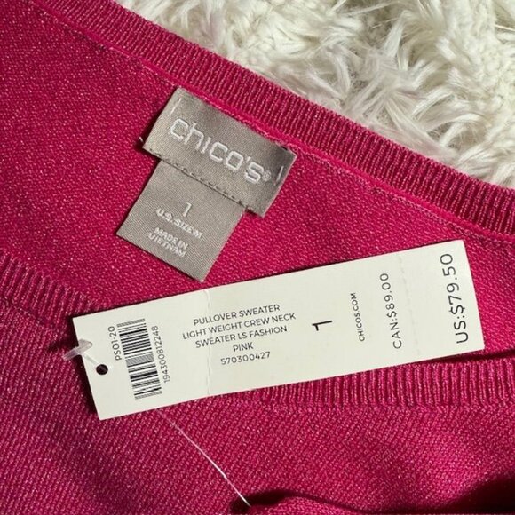 Chico's Pink Sweeping Crew Neck Shimmer Lightweight Sweater - Picture 13 of 14